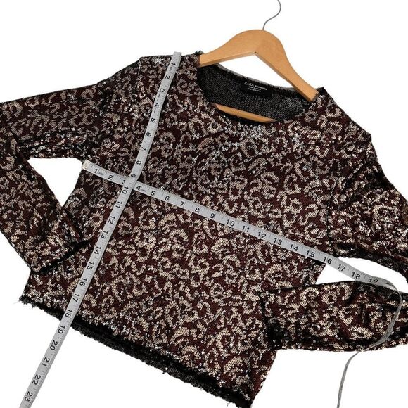 Zara Accessories full sequin black gold leopard long sleeve top size medium - Picture 4 of 7
